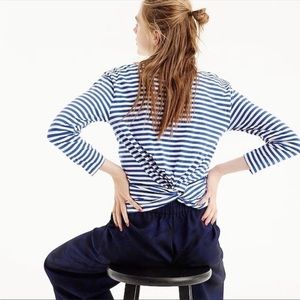 J.Crew striped shirt with twist knot back crop sleeve medium blue white
